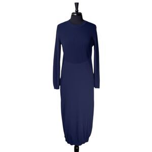 COS Womens Maxi Dress Navy Blue Ribbed Stretch Long Sleeve Lagenlook Oversized S